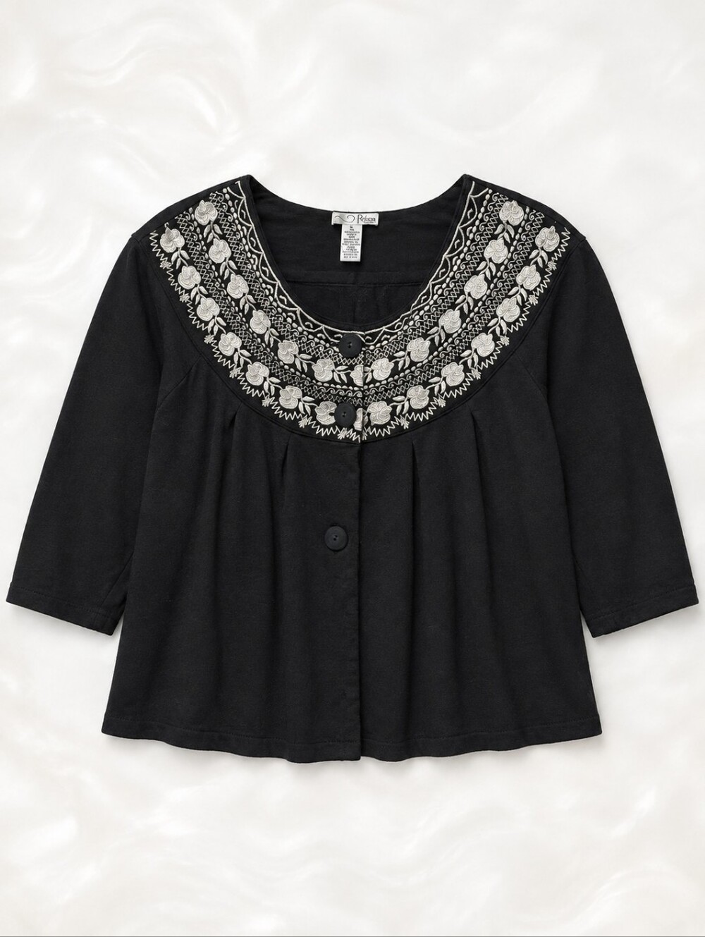 Embroidered White Black Cotton Fall Spring RXB Soft Swing Coat Jacket XL Goth